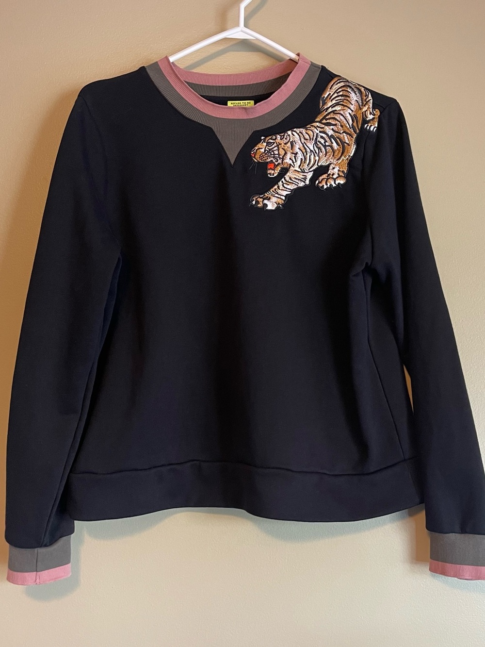 Stella & Dot Lady Boss “Free to be Ordinary” Tiger Patch Crewneck Sweater
